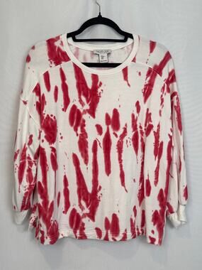 Rachel Zoe Cream Red Tie Dye Splash Top S